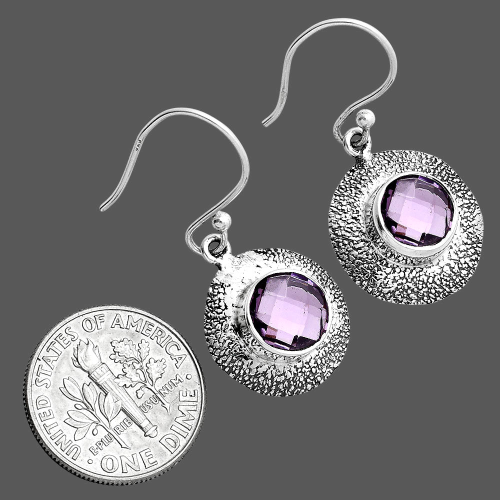 Amethyst Checker Briolette - Brazil Earrings E-1110 SDE89279