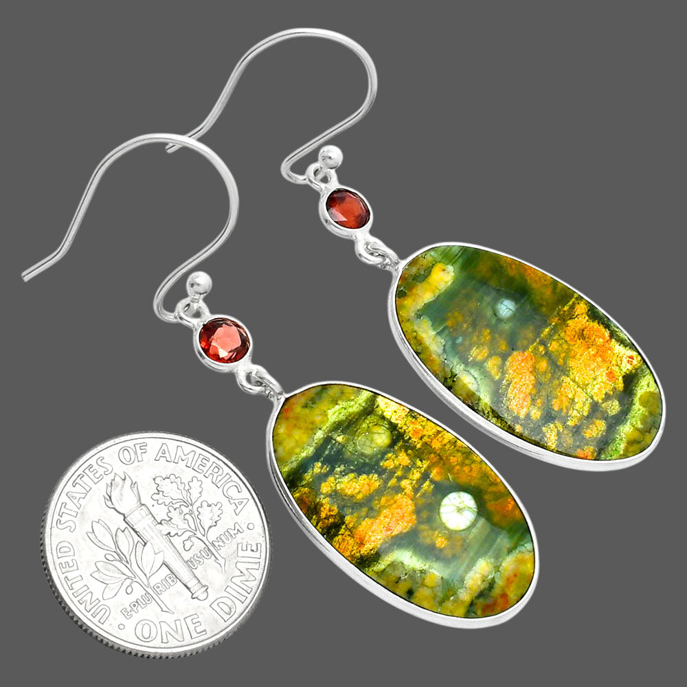 Natural Rhyolite - Rainforest Jasper & Garnet Earrings E-1002 SDE89340