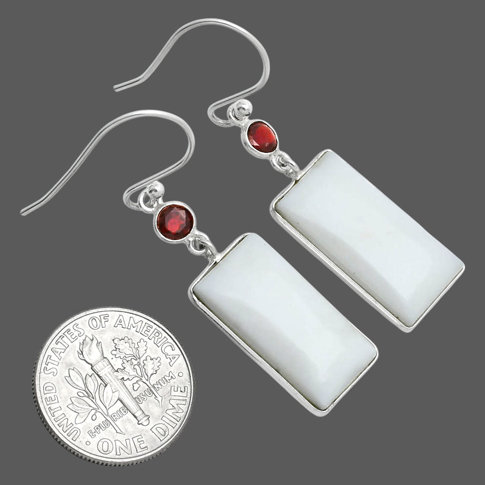 Natural White Opal & Garnet Earrings E-1002 SDE89368