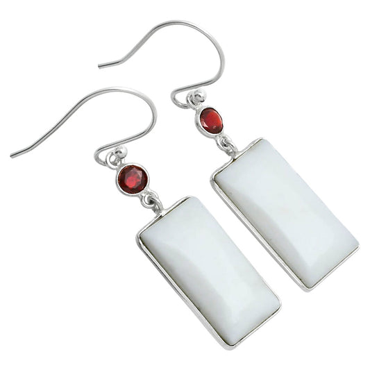Natural White Opal & Garnet Earrings E-1002 SDE89368