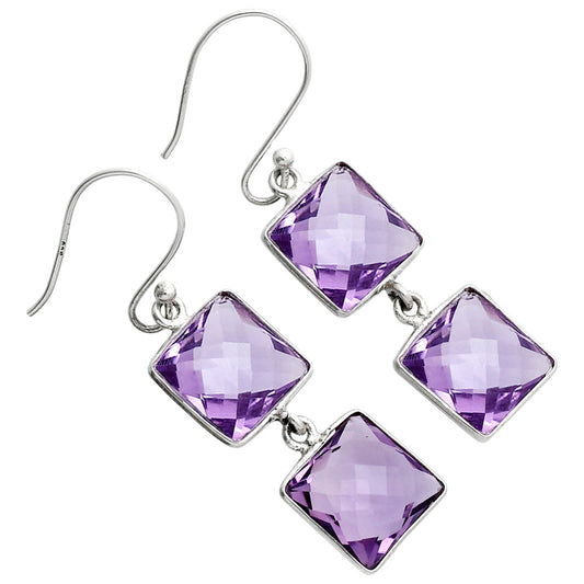 Amethyst Checker Briolette - Brazil Earrings E-1006 SDE89495