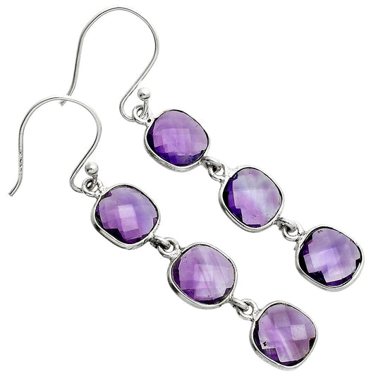 Amethyst Checker Briolette - Brazil Earrings E-1007 SDE89502