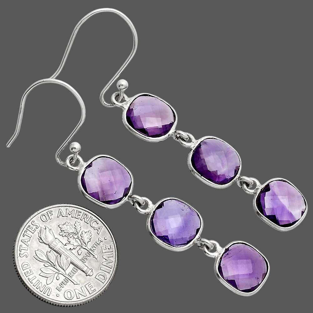 Amethyst Checker Briolette - Brazil Earrings E-1007 SDE89503