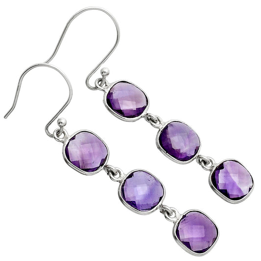 Amethyst Checker Briolette - Brazil Earrings E-1007 SDE89503