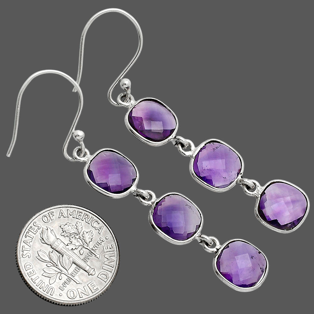 Amethyst Checker Briolette - Brazil Earrings E-1007 SDE89504
