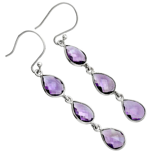 Amethyst Checker Briolette - Brazil Earrings E-1007 SDE89505