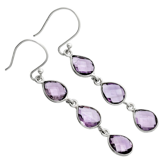 Amethyst Checker Briolette - Brazil Earrings E-1007 SDE89506