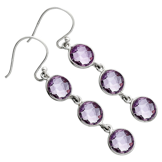 Amethyst Checker Briolette - Brazil Earrings E-1007 SDE89513
