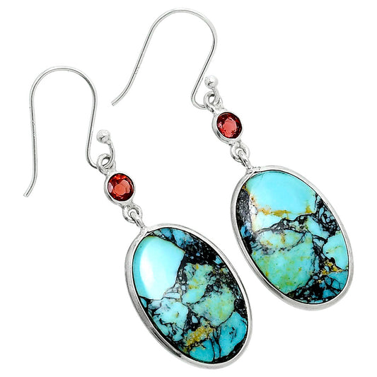 Lucky Charm Tibetan Turquoise & Garnet Earrings E-1002 SDE89619