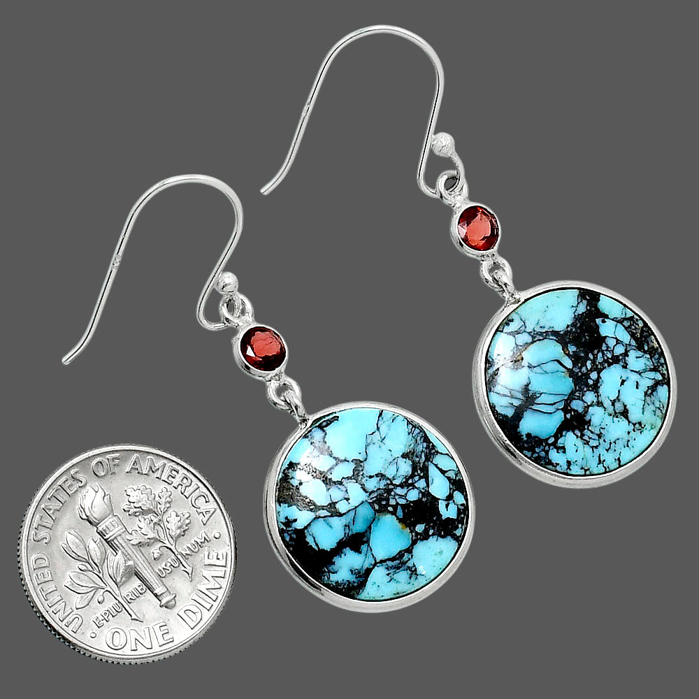Lucky Charm Tibetan Turquoise & Garnet Earrings E-1002 SDE89624