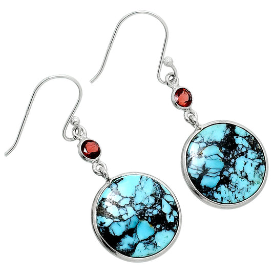 Lucky Charm Tibetan Turquoise & Garnet Earrings E-1002 SDE89624