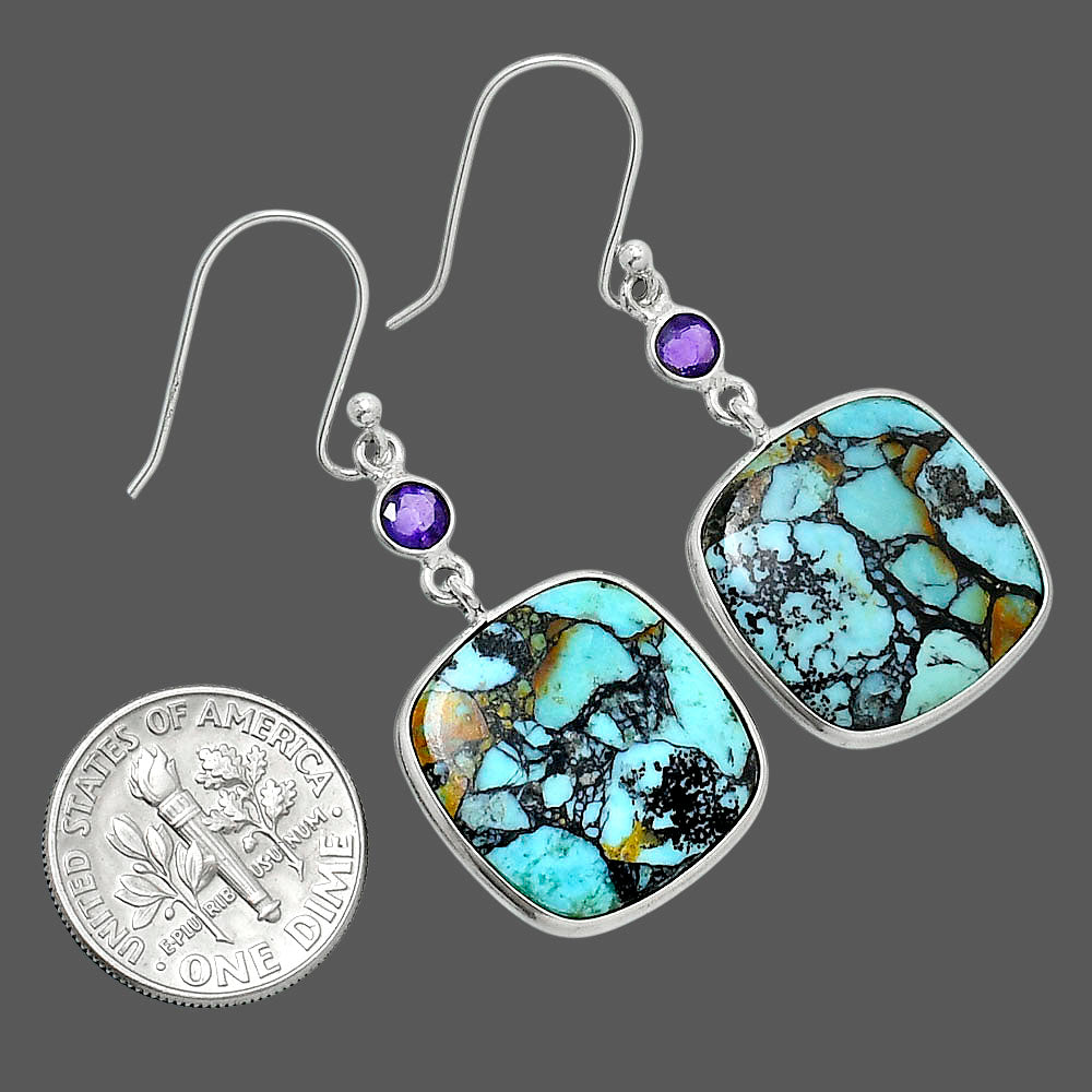 Lucky Charm Tibetan Turquoise & Amethyst Earrings E-1002 SDE89628