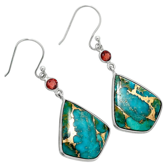 Kingman Copper Teal Turquoise & Garnet Earrings E-1002 SDE89657