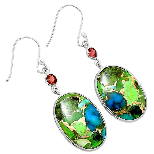 Blue Turquoise In Green Mohave - USA & Garnet Earrings E-1002 SDE89666