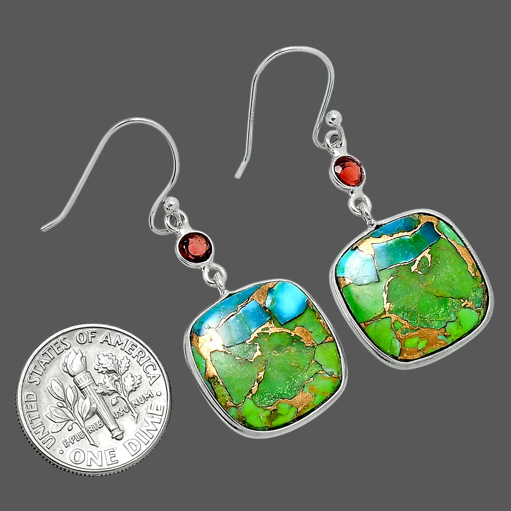 Blue Turquoise In Green Mohave - USA & Garnet Earrings E-1002 SDE89672