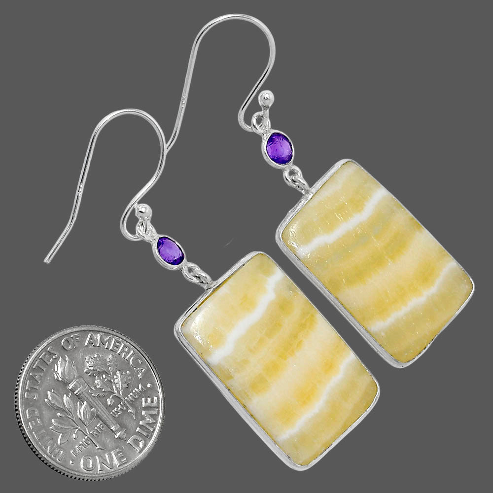 Natural Yellow Aragonite & Amethyst Earrings E-1002 SDE89791