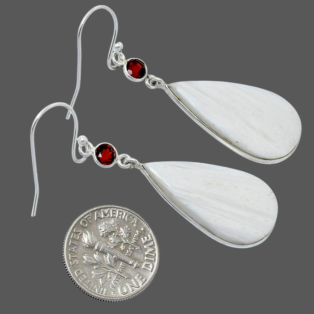 Natural White Scolecite & Garnet Earrings E-1002 SDE89814