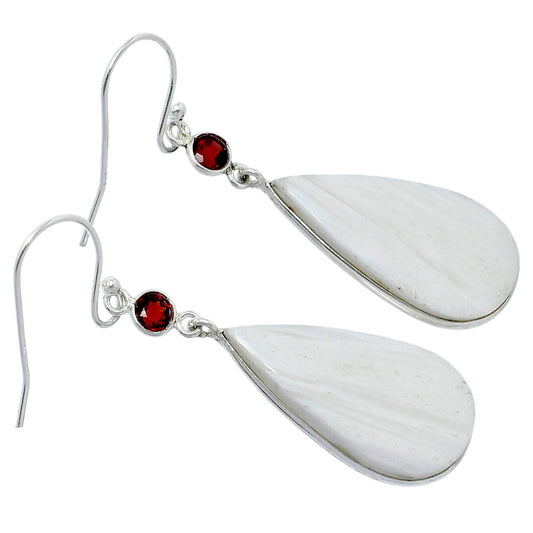 Natural White Scolecite & Garnet Earrings E-1002 SDE89814