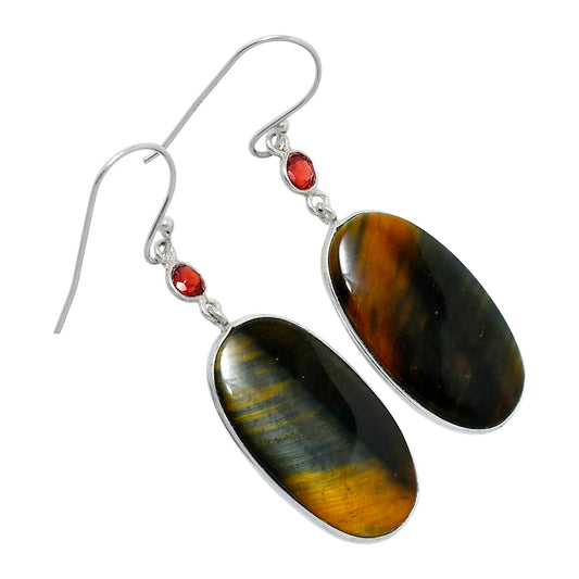 Natural Blue Tiger Eye & Garnet Earrings E-1002 SDE89852