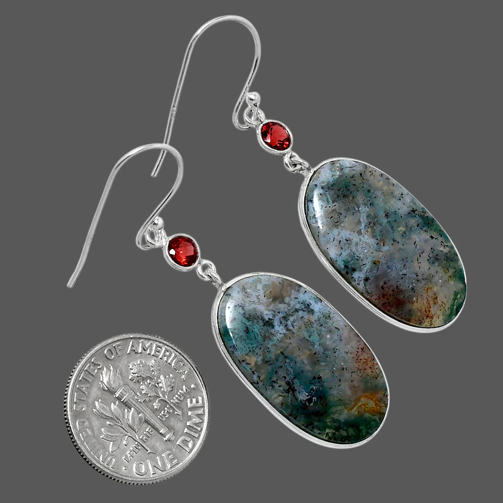 Natural Texas Moss Agate & Garnet Earrings E-1002 SDE89856