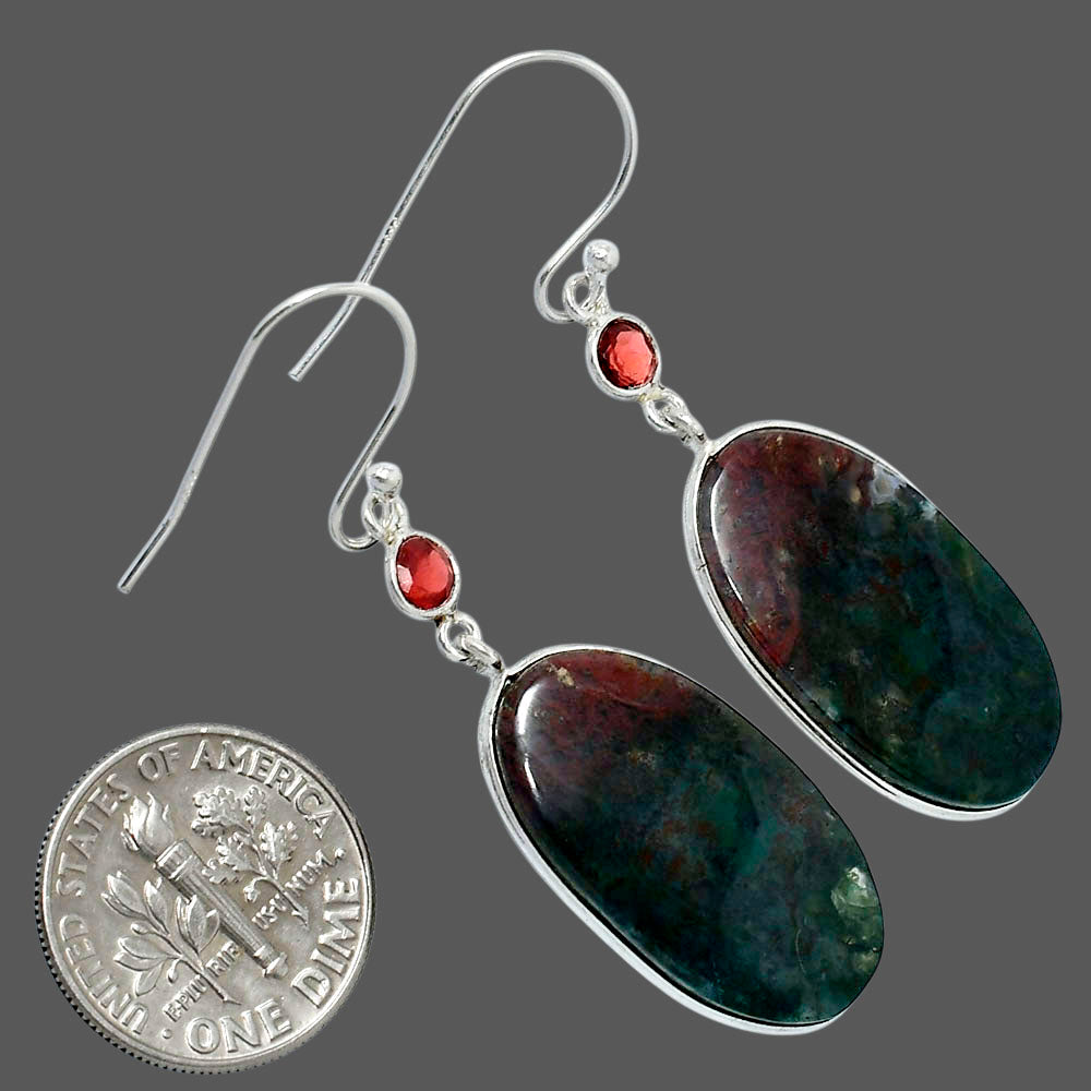 Natural Blood Stone - India & Garnet Earrings E-1002 SDE89882