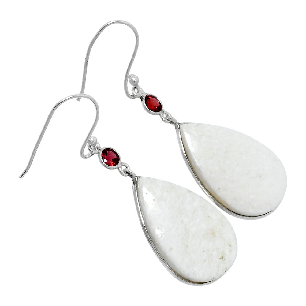 Natural White Scolecite & Garnet Earrings E-1002 SDE89886