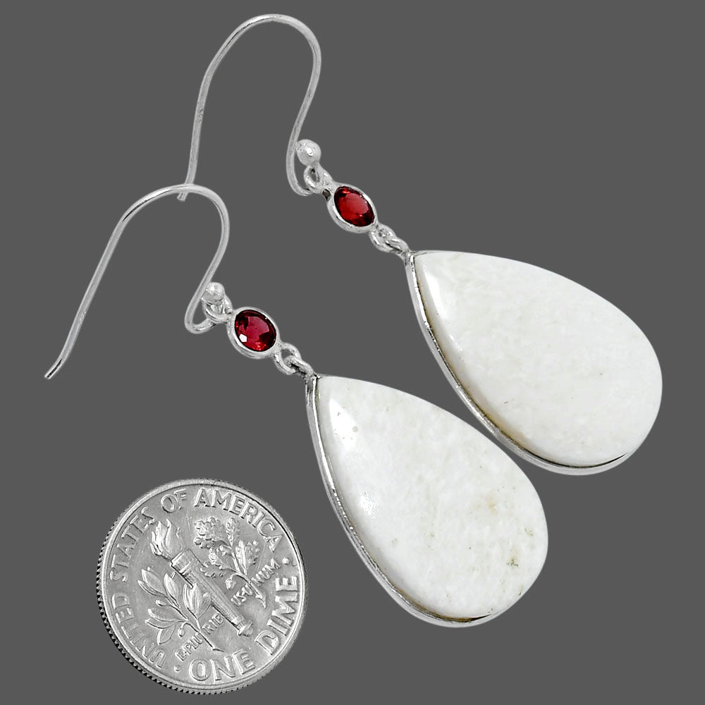 Natural White Scolecite & Garnet Earrings E-1002 SDE89886