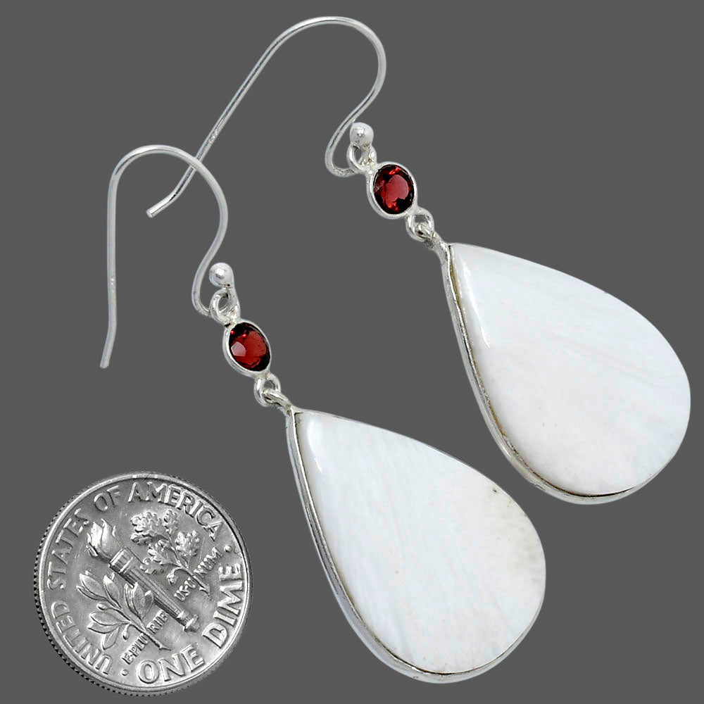 Natural White Scolecite & Garnet Earrings E-1002 SDE89887