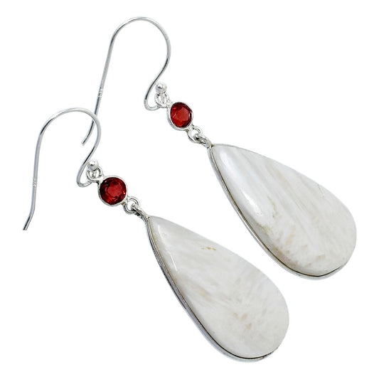 Natural White Scolecite & Garnet Earrings E-1002 SDE89888