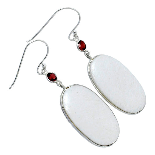 Natural White Scolecite & Garnet Earrings E-1002 SDE89889