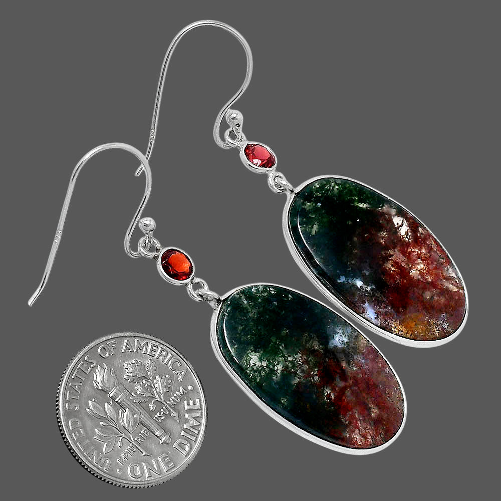 Natural Texas Moss Agate & Garnet Earrings E-1002 SDE89959