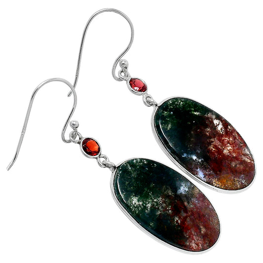 Natural Texas Moss Agate & Garnet Earrings E-1002 SDE89959