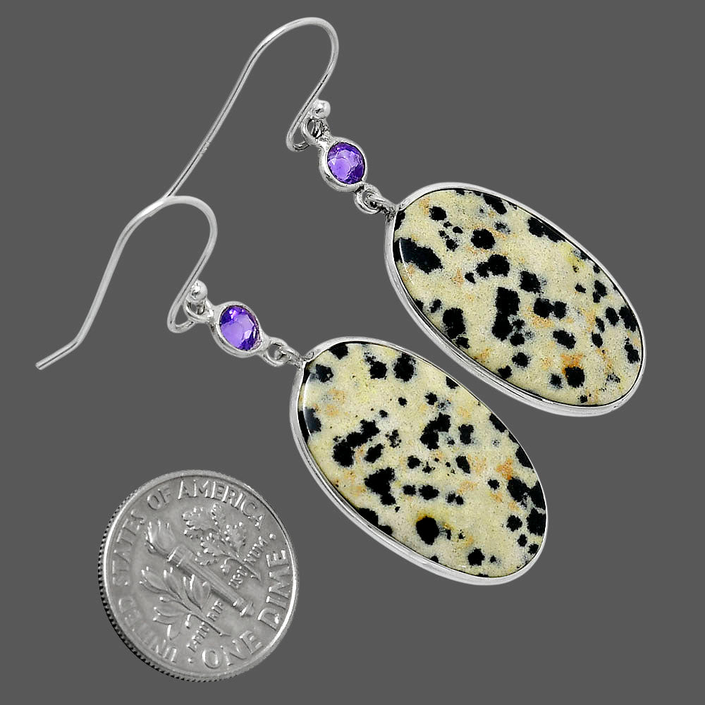 Natural Dalmatian & Amethyst Earrings E-1002 SDE89964