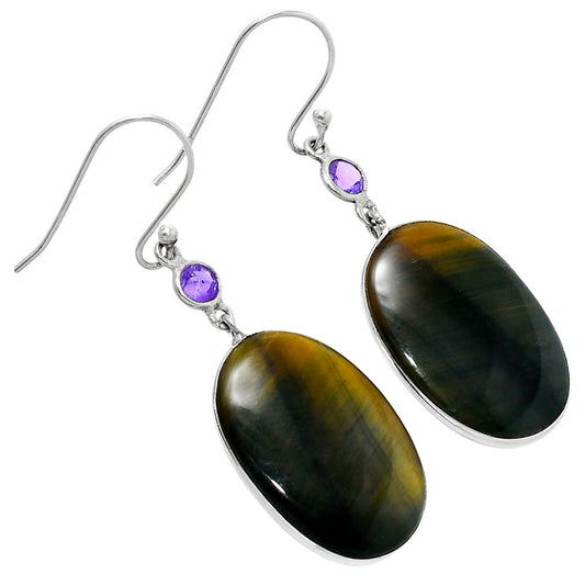 Natural Blue Tiger Eye & Amethyst Earrings E-1002 SDE90011