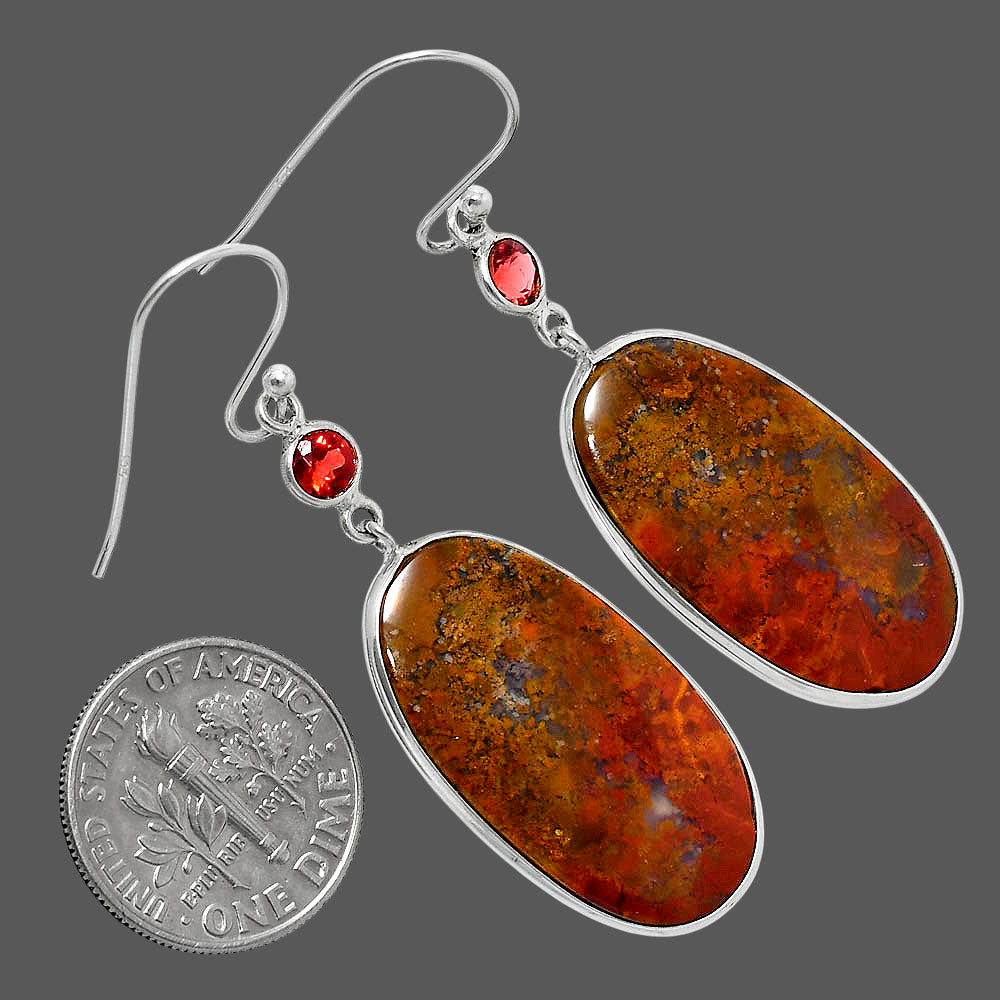 Natural Red Moss Agate & Garnet Earrings E-1002 SDE90079