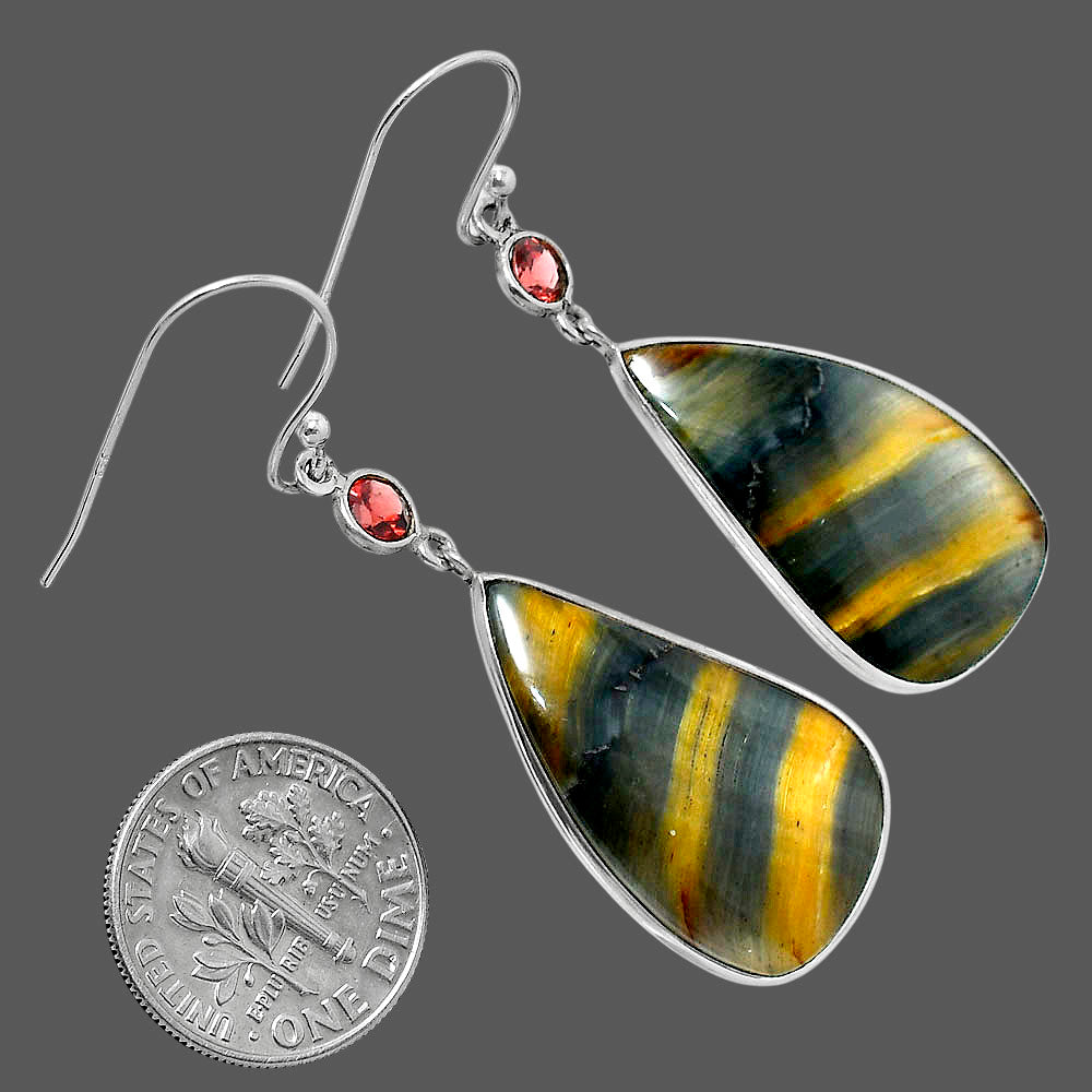 Natural Blue Tiger Eye & Garnet Earrings E-1002 SDE90094