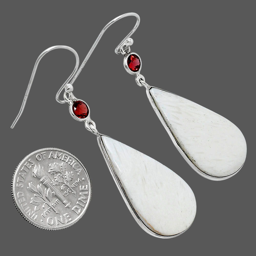 Natural White Scolecite & Garnet Earrings E-1002 SDE90115