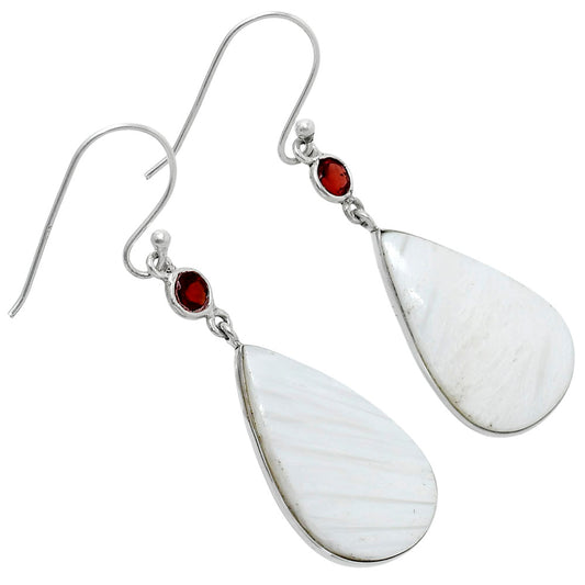 Natural White Scolecite & Garnet Earrings E-1002 SDE90120