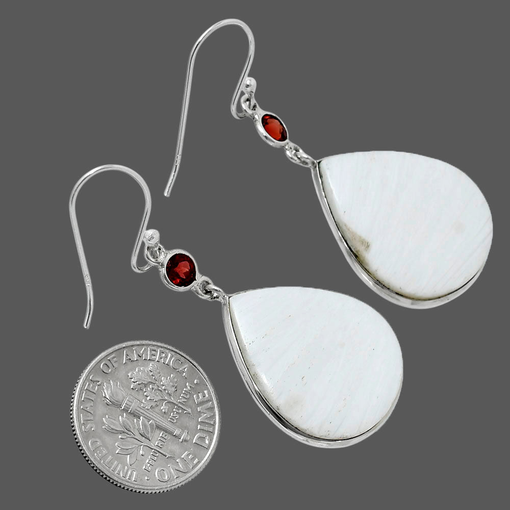 Natural White Scolecite & Garnet Earrings E-1002 SDE90125