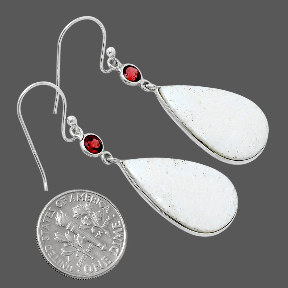 Natural White Scolecite & Garnet Earrings E-1002 SDE90126