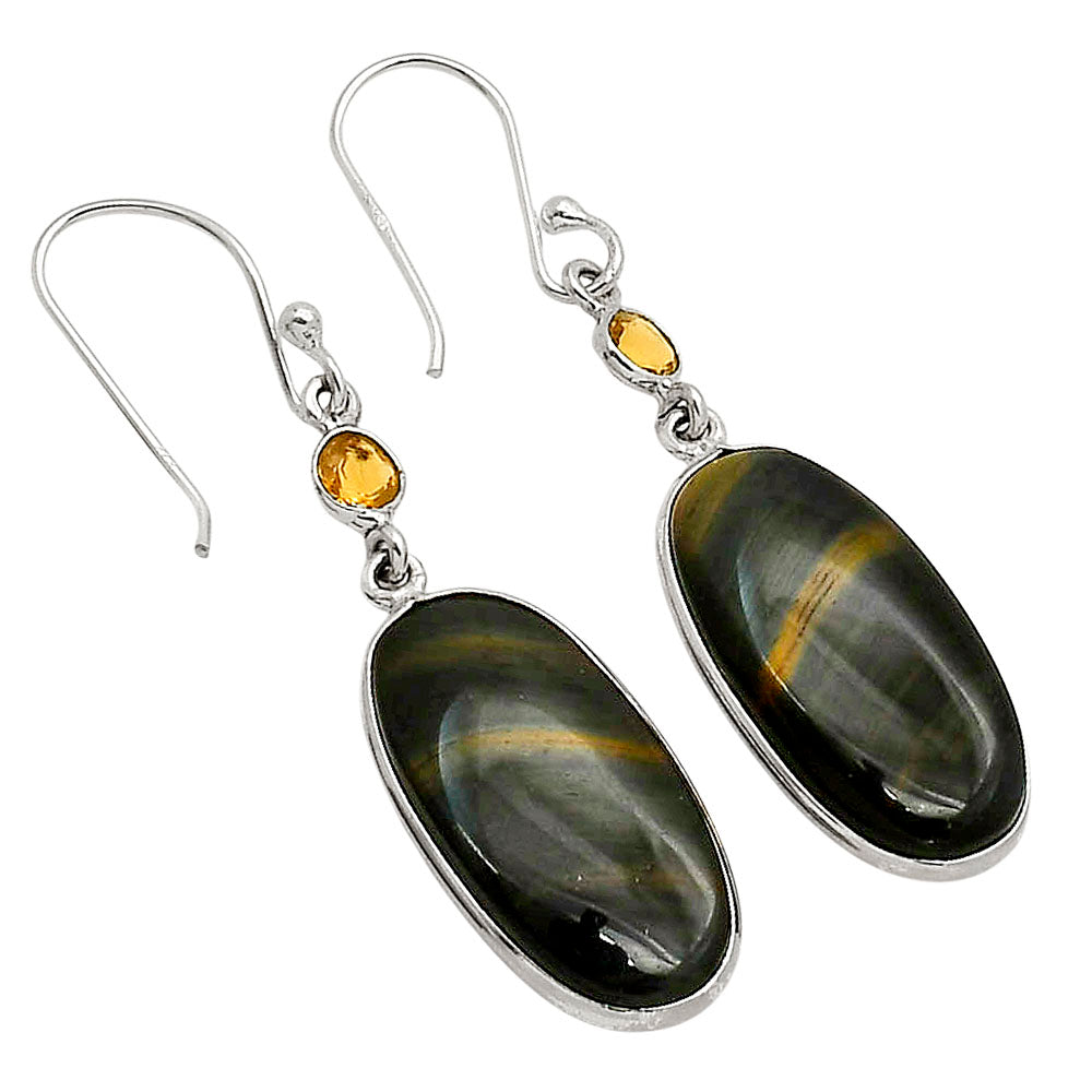Blue Tiger Eye and Citrine Earrings E-1002 SDE90208