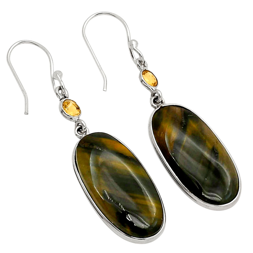 Blue Tiger Eye and Citrine Earrings E-1002 SDE90212
