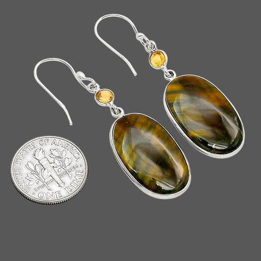 Blue Tiger Eye and Citrine Earrings E-1002 SDE90214