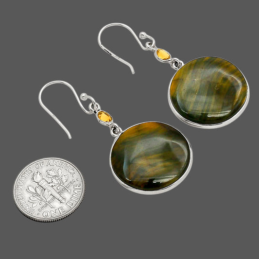 Blue Tiger Eye and Citrine Earrings E-1002 SDE90218