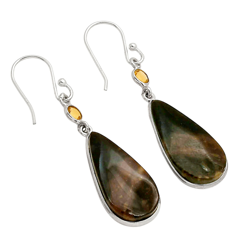 Palm Root Fossil Agate and Citrine Earrings E-1002 SDE90224