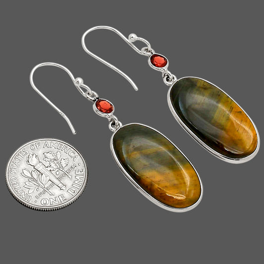 Blue Tiger Eye and Garnet Earrings E-1002 SDE90231