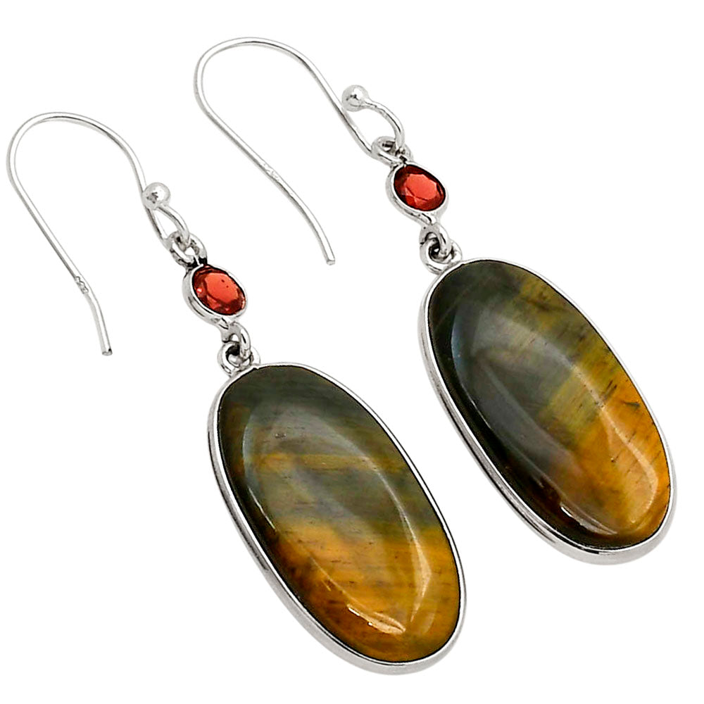 Blue Tiger Eye and Garnet Earrings E-1002 SDE90231