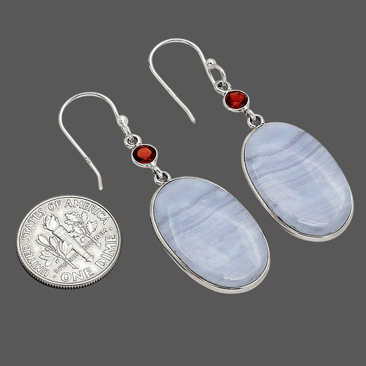 Blue Lace Agate and Garnet Earrings E-1002 SDE90233