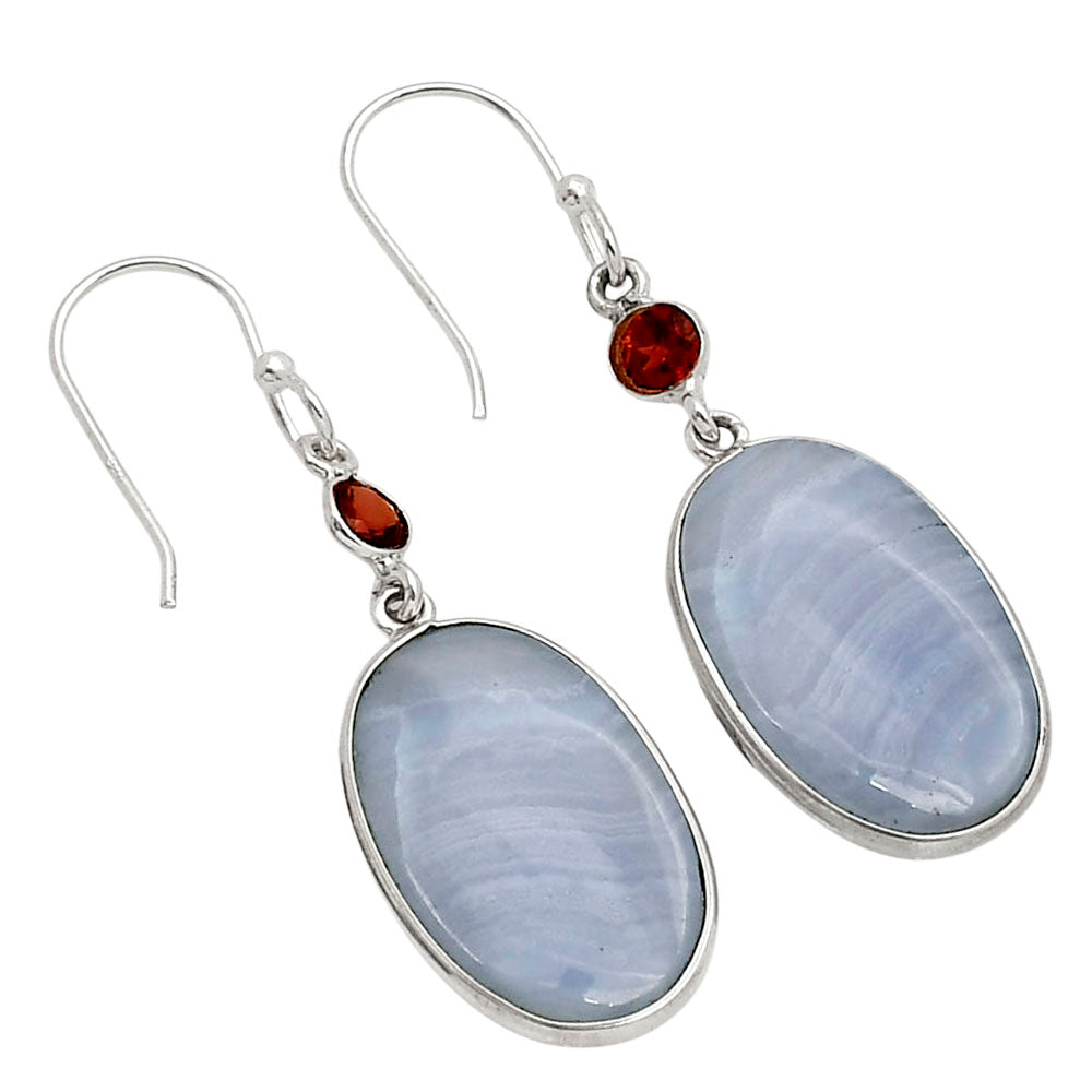 Blue Lace Agate and Garnet Earrings E-1002 SDE90236