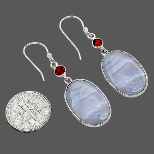 Blue Lace Agate and Garnet Earrings E-1002 SDE90244